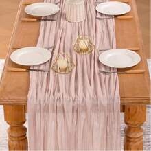 6 Stücke Set hellblaue Tischdecke Ostern grobe Gaze Tischdecke 160 Zoll Boho rustikale transparente blaue Küsten Tischdecke 4 m, geeignet für Halloween, Weihnachten, Hochzeit, Party, Babyparty, Brautparty - grau rosa - Übersicht 10