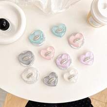 彩色心形手机气垫支架 英式奢华时尚高端磁性背贴桌面电视观看支架 兼容 、Android 手机，生日、家人、朋友的礼物 推拉式手机握把手机支架手机配件 - 粉色 - 查看 2