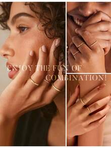 Milacolato 8Pcs 1MM 2MM Stainless Steel Rings For Women Men Minimalist Fashion Dainty Plain Thin Knuckle Stacking Midi Thumb Rings Stackable Statement Band Rings Set Silver Gold Tone Size 4-12 - 彩色 - 查看 9