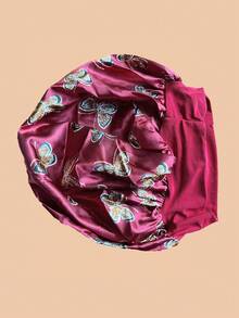 1 件装时尚优雅蝴蝶印花头套发帽睡眠帽 - 黑色 - 查看 4