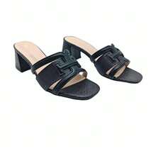 WOMAN KEY Women's Retro Woven Thick Heel Sandals, Summer Fashion Slide Slippers, Versatile For Young People Commuting - Black - View 3