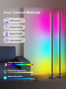 [智能落地灯] 2 件智能 RGB 落地灯变色、情绪灯、APP 和遥控器、与音乐同步、易于安装 - 可调节落地灯适用于客厅、卧室、办公室、派对、照明和家居装饰