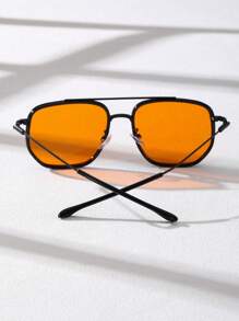 1pc Metal Pilot Frame Advanced Sense Unique Double Beam Design Vintage Elegant Shades Basics Fall Winter Fashion Eyeglasses For Driving Fishing Street Snap Street Business Suitable For All Face Shapes Decoration For Summer Beach Vacation,Outdoor,Travel - Multicolor - View 11