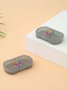 1pc Oval-Shaped Letter Printed Dual-Layer Portable Pill Box, Mini Storage Case, Personalized Creative Letter Gift, Suitable For Travel, Outdoor Activities, Putting In Bags/Pockets, Unique Design Travel Storage Box, Medicine Storage Box, Home And Dorm Medication Organizer, Back To School Essential - Multicolor - View 6