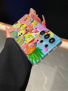 SPONGEBOB 1 pieza Funda protectora de teléfono con perforaciones y diseño de arcoíris de Spongebob compatible con Samsung/Apple 16/15/14/13/12/11Pro Max/12Pro/14Plus y otros modelos
