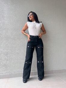 WOMEN'S CARGO PANTS With More Pockets Cargo Pants / Wide Leg Pants / Colorful Pants / Women's Street Fashion Pants Premium Cotton Fabric - 黑色 - 查看 3