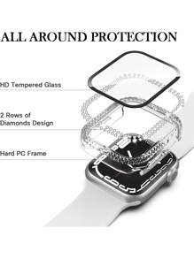 Compatible For Apple Watch Case With Tempered Glass Screen Protector, 5 Packs Double Bling Case Crystal Rhinestone Bumper Overall Hard PC Ultra Protective Cover, Compatible With Apple Watch 38/40/41/42/44/45/46/49mm, Series Ultra/SE/11/10/9/8/7/6/5/4/3/2/1