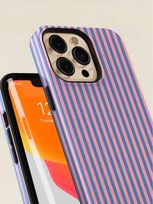 Simple Pink And Blue Stripes Bow Two-In-One Matte Texture Phone Case Suitable For Compatible With Iphone17,16, 15, 14, 13, 12, 11, PRO MAX,PLUS,As Well As , Galaxy S21/22/23/24/25 Ultra/FE+,NOTE20 Ultra,A71/56/55/54/53/52/36/34/26/25/23/16/15/14/13/06 - 彩色 - 查看 4