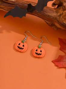 1 Pair Fashionable Pumpkin Resin Stainless Steel Earrings, Cute & Quirky Celebration Earrings For Women, Halloween Gift