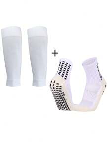 Youth Soccer Socks & Shin Guard Set, Children's Soccer Shin Sleeve Socks, Dot Adhesive Anti-Slip Soccer Sports Socks, Suitable For Youth Training, Outdoor, Wear-Resistant, Fit For 10-18 Years Old Boys And Girls