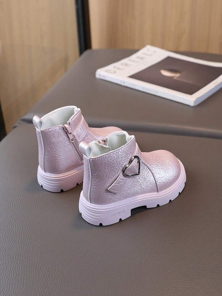 1 Pair Children's Boots, Leather Boots With Side Zipper, Fashion Mid-Calf Boots For Boys & Girls, Spring/Autumn - Pink - View 6
