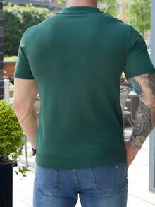 Men's Short Sleeve Knitted Button Down Polo Collar Striped Sweater Casual Fashion Spring Summer Daily Wear Outdoor Streetwear Club Party Wear Men Knit Shirt Classic Fit Stylish Men's Top Crewneck Knitwear Lightweight Men's Clothing Versatile Men's Apparel Regular Fit Men's Sweater Short Sleeve Knit Cardigan For Men Men's Fashion Item - Dark Green - View 2