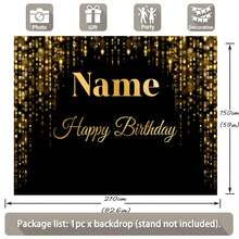 Black & Gold Glitter Polka Dot Gold Crown "Happy Birthday" Personalized Name Design Birthday Party Cake Table Decor Backdrop, Vinyl Photography Prop ,Travel Organizer - Unreal Gold - View 6