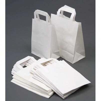HOT BARGAINS 50 X White Paper Bags With Handles | Takeaway Carriers