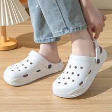 2025新款透气镂空一脚蹬男女凉鞋夏季防滑包头拖鞋防臭情侣木屐 - 白色 - 查看 10