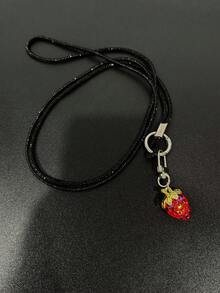 1 pieza Collar largo con colgante de fresa, cordón colgante de teléfono con doble hebilla brillante para mujeres, minimalista y de moda, anti-pérdida y anti-caída, viene con almohadilla