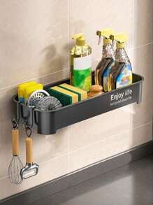 1pc Kitchen Sink Sponge Drain Rack, Punch-Free Towel Rack, Multifunctional Plastic Storage Rack For Sponge Soap And Brush, Kitchen Accessories