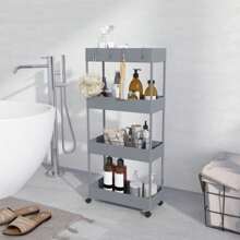 KatFash Trolley, Kitchen Trolley With 4 Levels, Kitchen Shelf, Niche Shelf, With 4 Hooks, 360° Rotating Wheels, Steel Frame, Bathroom, Kitchen, Office, Grey - 深灰色 - 查看 1