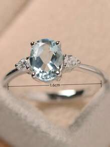 قطعة واحدة من طقم خاتم الخطوبة الأنيق المزين بزركونيا زرقاء فاتحة، إكسسوار رمزي جميل للارتداء اليومي والحفلات، مجوهرات فاخرة