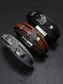 Vòng tay nam - Vòng tay da bện đầu đại bàng cổ điển cá nhân hóa - Vòng tay dây da đơn giản nhiều lớp có khóa từ - Loại bướm - Xem 5