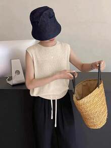 无袖合身针织上衣，优雅百搭，全新夏季系列 - 杏色 - 查看 2