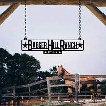 1pc Customized Vintage Metal Farmhouse Welcome Sign, Personalized Ranch And Family Name Plate, Outdoor Address Plaque, Wall Mountable For Farm, Zoo Or Ranch Entrance Decor, Garden Statues, Garden Decor, Outdoor Wall Art - Black - View 3