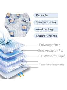 3 件套如厕训练裤 - 柔软材质，可爱熊和鱼图案，适合男孩和女孩如厕训练，适合青少年的舒适尿布