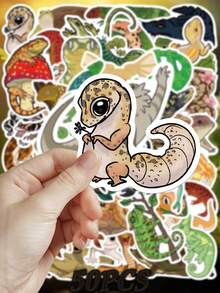 50pcs Colorful Reptile Stickers - Cartoon Lizard, Snake, Toad Decals For Laptops, Suitcases, Phones - PVC, Self-Adhesive, Mixed Colors, Asymmetrical Shapes, Fun Decoration, Whimsical Decor | Vibrant Animal Stickers | PVC Stickers, Reptile Accessories, Perfect For Winter, New Year - Multicolor - View 8