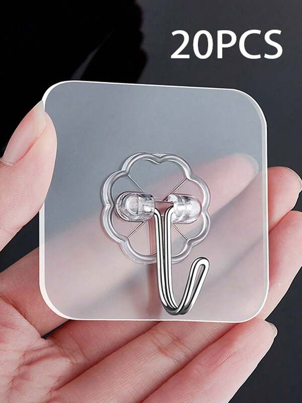 20 Stücke transparente selbstklebende Haken aus rostfreiem Stahl, multifunktional, starke Haftung, Schlüsselaufbewahrung, Aufhänger für Küche, Badezimmer, Tür, Wand