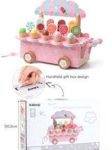 Expositor de madera en forma de carrito de helados, helados/paletas danesas nobles, juguete educativo de juego de roles para niños - Multicolor - Ver 12