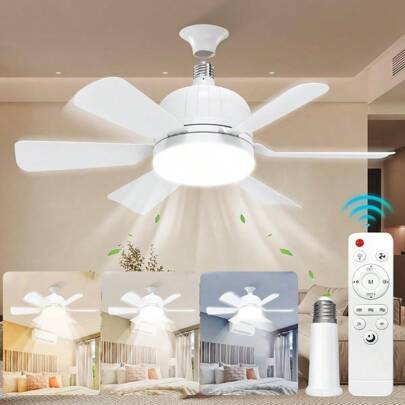 1pc White 15.8" Round Ceiling Fan With Light - 3-Speed Adjustable, Memory Dimmable LED, Mute Motor, Color/Timer Settings, Remote Control, USB-Powered For Bedroom, Kitchen, Balcony, Garage