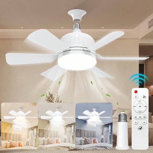 1pc White 15.8" Round Ceiling Fan With Light - 3-Speed Adjustable, Memory Dimmable LED, Mute Motor, Color/Timer Settings, Remote Control, USB-Powered For Bedroom, Kitchen, Balcony, Garage