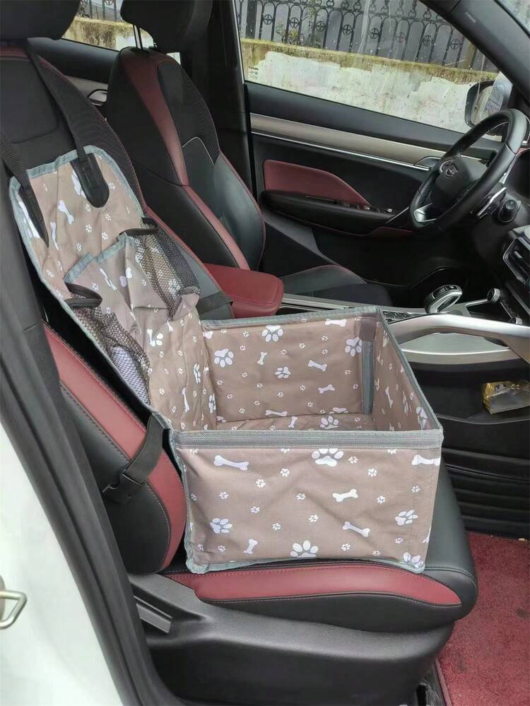 1 件 600D 牛津布汽车前排乘客宠物篮，带图案，防刮，耐用，带储物袋 - 灰色 - 查看 10