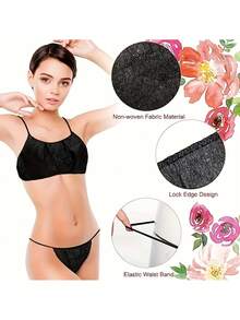 50 件一次性内裤套装，女士一次性内裤 Spa 比基尼丁字裤，免晒喷雾美黑上衣内裤 - 彩色 - 查看 4