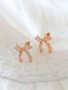 1 Cặp khuyên tai nơ thắt nút sáng tạo phong cách cổ điển, thích hợp cho tiệc tùng, kỳ nghỉ, thường ngày, đa năng - Hồng - Xem 3