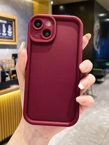 Recessed Wine Red Material Thickened Minimalist Anti-Drop Thick Phone Protective Case With Printed Design, Compatible With IPhone 16/16 Pro/16 Pro Max/16 Plus/15 XR/7/8, Compatible With IPhone 15 Pro Max, 12 Pro Max, 13 Pro Max, 14 Pro Max, 13, 14, 11, 12, P14, P11 Soft Shell, P12 Anti-Drop, XS, XR, 7/8P, 7/8 GES2 Waterproof Shockproof Scratch Resistant - Burgundy - View 3
