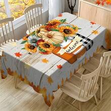 1/20pcs Autumn Thanksgiving Tablecloth, Classic White Wooden Texture Background Dotted With Pumpkin And Sunflower Pattern Autumn Tablecloth, Thanksgiving Decoration, Perfect For Coffee Table, Dining Table, Party And Kitchen, Desktop Decoration | Thanksgiving Decoration | Durable Tablecloth - Multicolor - View 7