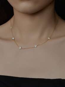 1 chiếc vòng cổ mặt dây chuyền bằng đồng đính đá Zirconia hình cỏ ba lá thời trang, thanh lịch và tinh tế, thích hợp cho lễ tốt nghiệp, trở lại trường, quà tặng, trang phục thường ngày, vòng cổ nữ - phong cách 1 - Xem 2