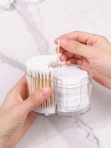 1Pc Clear Swab Dispenser Holder, Bathroom Container 3 Section Swab And Makeup Pad Holder, Dressing Table Organizer For Swabs, Pads, Dental Floss - Multicolor - View 2