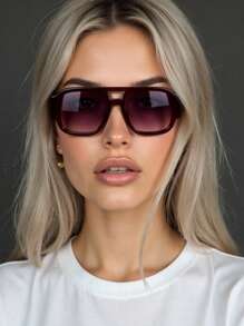 新款现代复古经典双鼻梁时尚眼镜女男简约百搭朋克节日派对街拍走秀时尚眼镜女适合日常佩戴配套眼镜飞行员形状墨镜 - 彩色 - 查看 4