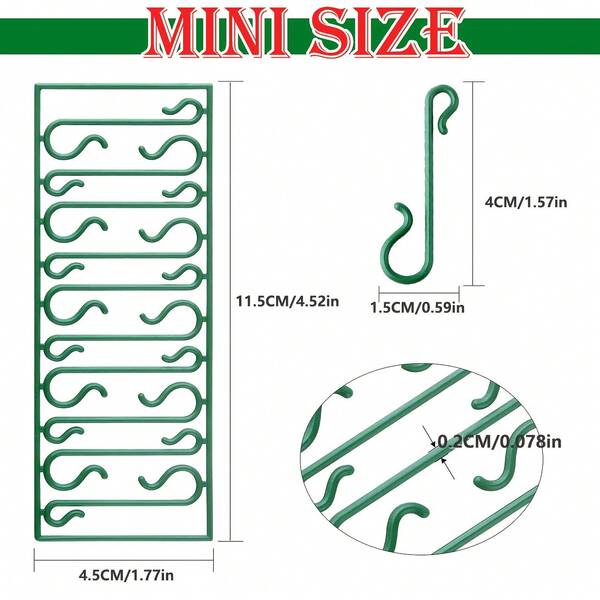 50pcs/100pcs Christmas Decoration Hooks, Halloween Decoration Hooks, Holiday Decoration Hooks, Reusable Green Mini Tree Decoration Hooks For Lights, Balls Etc. - Ideal For Holiday Decorations, Suitable For Halloween, Christmas, Easter, Christmas Party Decorations, S-Shaped Christmas Tree Hooks