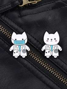 2pcs Cat Doctor Badge, Cute Style, White Coat Stethoscope Double Cat Design, Cat Lover Medical Staff Backpack Healing Decor, Pair