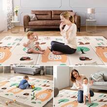 79x71 Foldable Baby Play Mat For Floor, Extra Large Tummy Time And Crawling Playmat, Thick Foam Play Mat For Baby, Reversible Portable Babies Floor Mats For Infant, Toddler - 北美栗鼠 - 查看 4