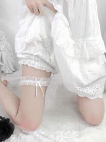 Liguero de encaje sexy con moño, medias elásticas hasta el muslo, accesorios de boda nupcial, gargantilla y correa para la pierna