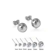 3-8 毫米 1 对银球耳钉，316L 不锈钢防过敏耳钉，简约风格适合男士、女士、青年，钛钢耳环，节日礼物 - 銀色 - 查看 6