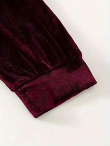 Conjunto de sudadera con capucha y pantalones con cordón de unicolor casual para mujer - Burdeos - Ver 7