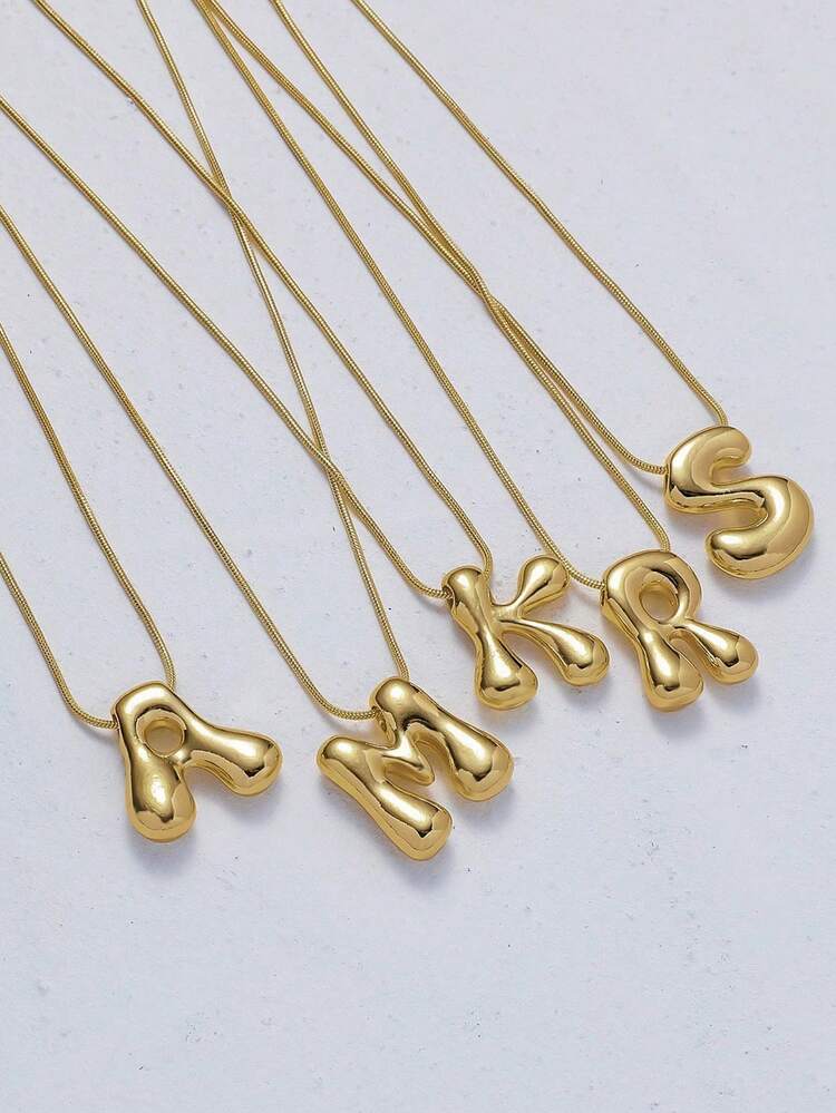 1 chiếc vòng cổ nhiều lớp bằng thép không gỉ màu đồng bóng bẩy, hình chữ A-Z rỗng, kiểu dáng thời trang, thích hợp cho nữ mặc thường ngày. - Nhiều màu - Xem 4