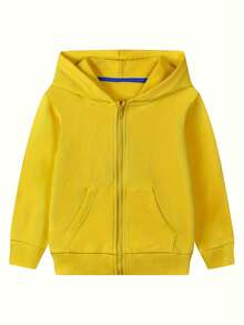 Boys' Solid-Color Cotton Long-Sleeved Zipper Street Style Fashionable Hooded Sweatshirt Jacket, All-Season Pocket Casual Jacket - Màu vàng - Xem 1