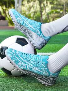 1 双青少年印花 PU 皮革，耐磨、防钉、防滑、稳定的专业足球鞋，适合所有季节的日常运动