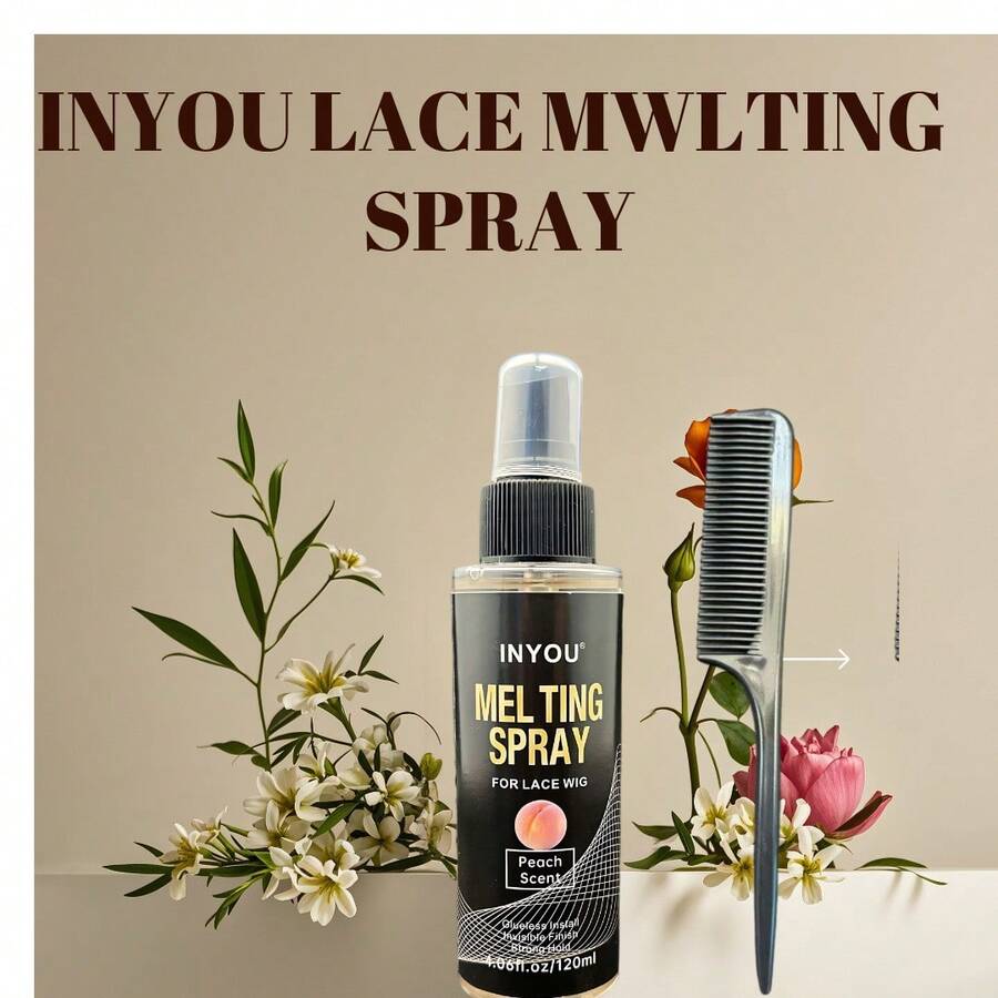 Spray de derretimiento de encaje INYOU para pelucas sin pegamento, spray de derretimiento de adhesivo de encaje, spray de pegamento para pelucas, spray de derretimiento de encaje frontal para pelucas sin pegamento, spray de pegamento, spray de derretimiento de encaje, spray de derretimiento de filtro de encaje y un peine